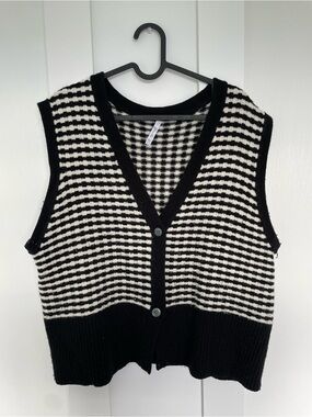 Black & White Striped Knit Button-Front Vest